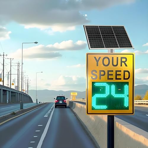 Solar Powered Radar Speed Limit Sign | LED Speed Display | IP65 Waterproof Traffic Sign | 19.69 * 27.56inches Speed Detector for Enhanced Road Safety | Solar Traffic Feedback System