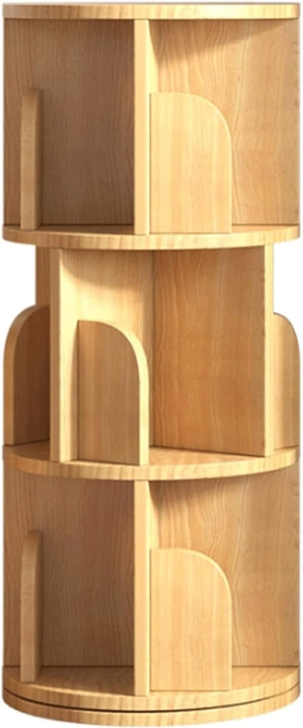 ABGRC Bookcase Bookshelf Solid Wood Stereo Rotation Bookcase Round Storage Organizer Thick Frame Bottom Display Rack for Living Room Stable