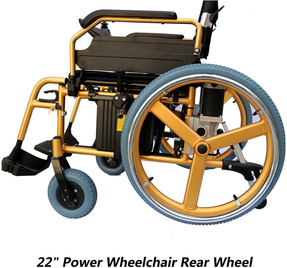 2pcs 22 Inch Aluminum Rear Wheel Assembly for Electric Wheelchair, 22×1.75 Non-Inflatable Polyurethane Wheel, 17mm(5/8