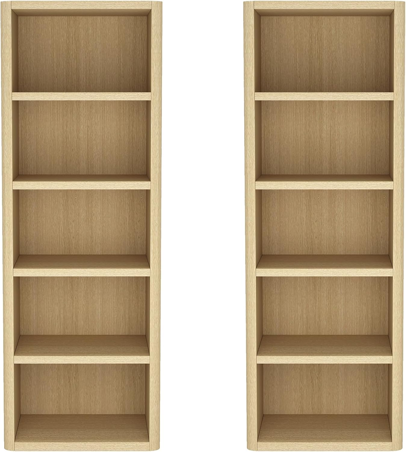 Manhattan Comfort Rivington 5-Tier Bookshelf with Adjustable Shelves, 79 inch Tall Modern Bookcase Storage Organizer, Decor Display for Living Room, Bedroom, or Home Office, Set of 2 in Natural Oak