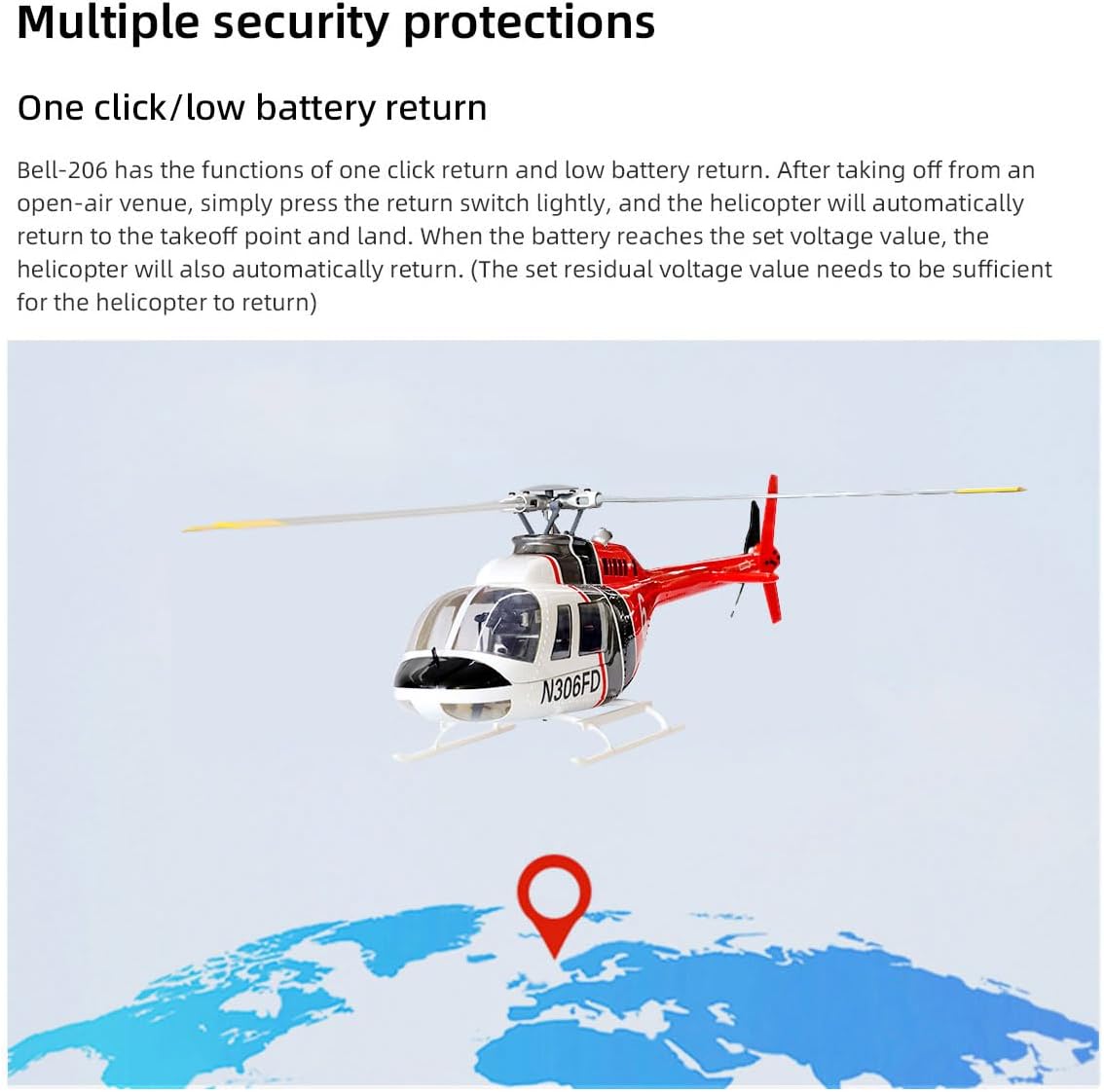 RC Helicopter with GPS, Bell-206-V4 470-Class RC Aircraft, 2.4G 6CH 700-level FBL Rotor Military Helicopter with Four Flight Modes, Gift for Adults (Model 1 Model 2 Switchable)