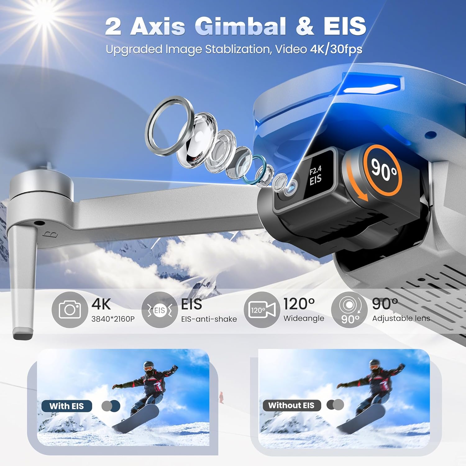 GPS Drone with Camera for Adults Beginner 4K EIS Camera Drones 2-Axis Gimbal Stabilization Under 249g follow me,Auto Return RC Quadcopter Mini Drone,2 Battery for 45-Min Max Flight Time