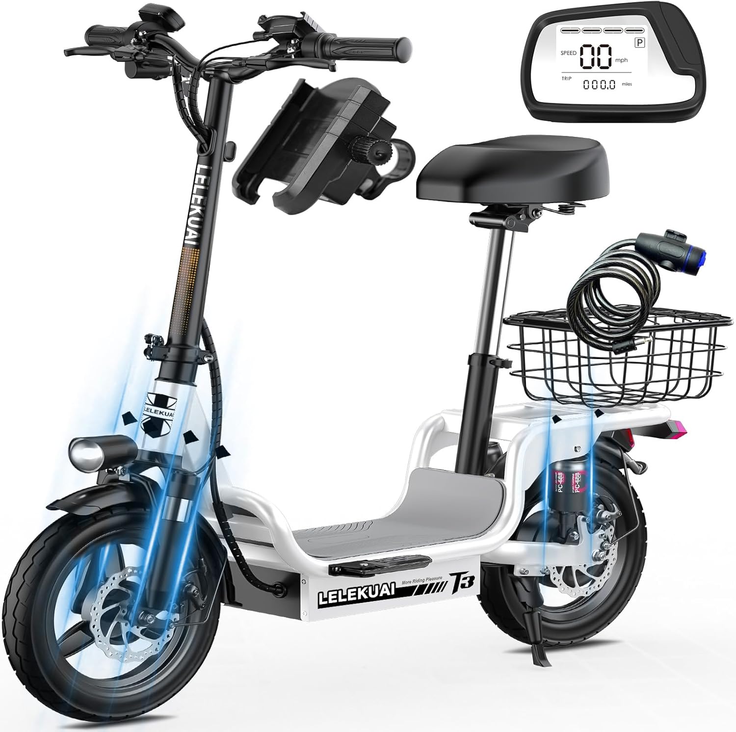 Electric Scooter for Adults Teens, Heavy Duty Escooter with Seat – 500 LBS Capacity, 30MPH, 30-Mile Range, 720W Motor, Dual Suspension E Scooter, Foldable Powered Mobility Scooter with Basket