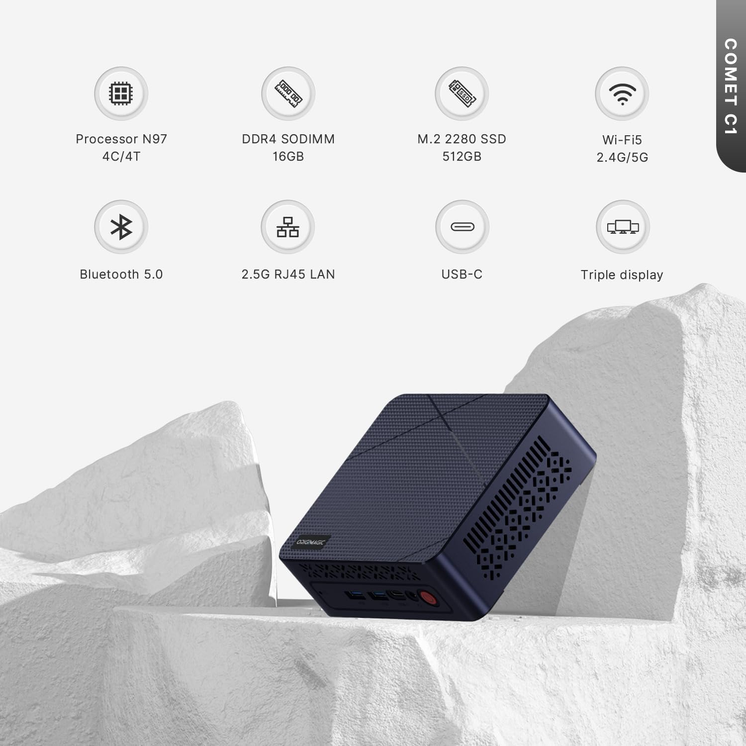 N97 Mini Desktop PC, 16GB RAM 512GB PCIe SSD Mini PC 2.5G LAN (I226V), Dual HDMI, 4K Triple Display, Full Function USB Type-C, Wi-Fi 5, USB 3.2, BT 5.0,Office/Home Use