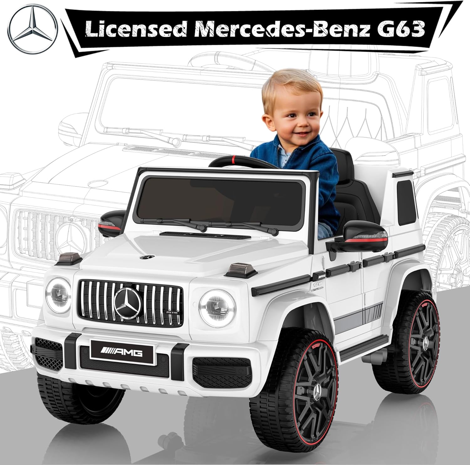ANPABO Licensed Mercedes-Benz G63 Car for Kids, 12V Ride on Car w/Parent Remote Control, LED Headlights, Music Player & Horn, Soft Start, Low Battery Prompt, Kids Electric Car, White