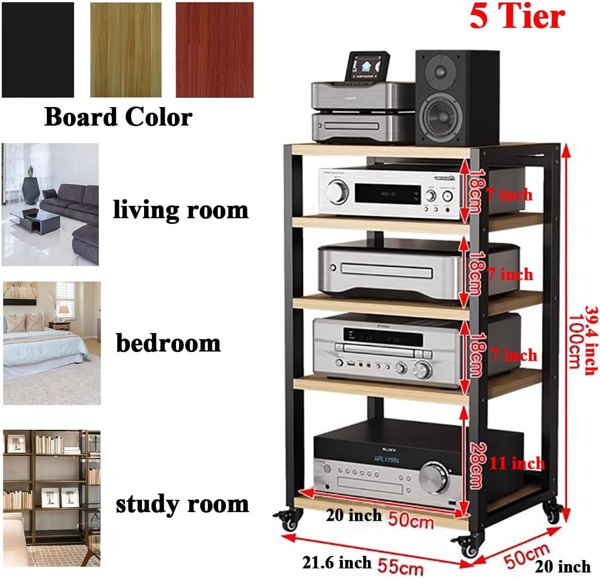 5 Tier Home AV Media Stand Corner Shelf Stereo Component Rack