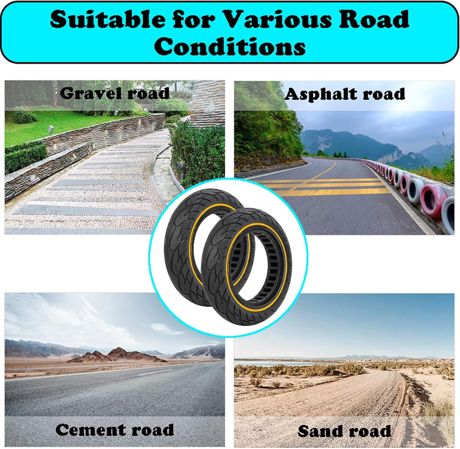 Explosion Proof Solid Tire, 8.5 Inches Electric Scooter Tyres, Rubber Replacement Tire, Outdoor Honeycomb Tires (Black 2 PCS)