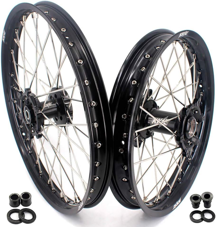 KKE 21/18 Wheels for Suzuki DRZ400 2000-2004 DRZ400E 2000-2017 DRZ400S 2000-2025 DRZ400SM 2005-2025 Black Rims CNC Hubs