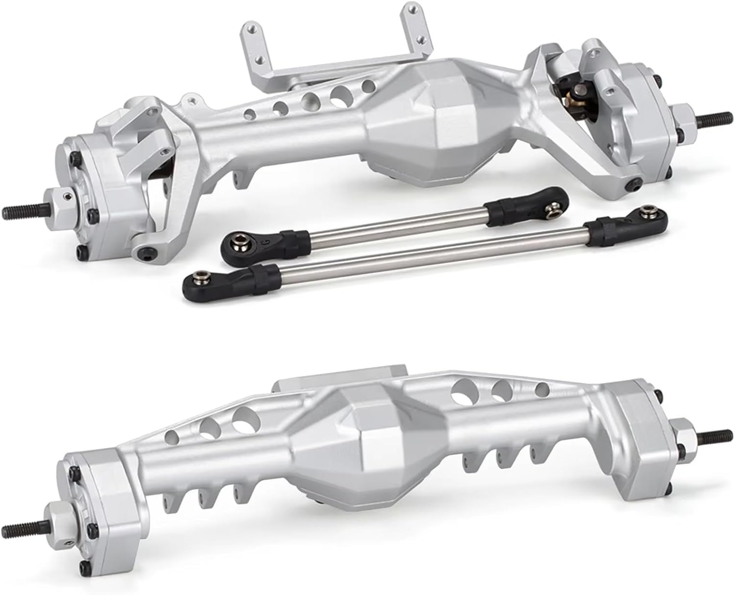 RC Axle For Axial For SCX10 III AR45 For LCG 1/10 CNC Aluminum Offset Pumpkin Portal Axle With Servo Mounts RC Crawler For Chassis(Silver,Set)