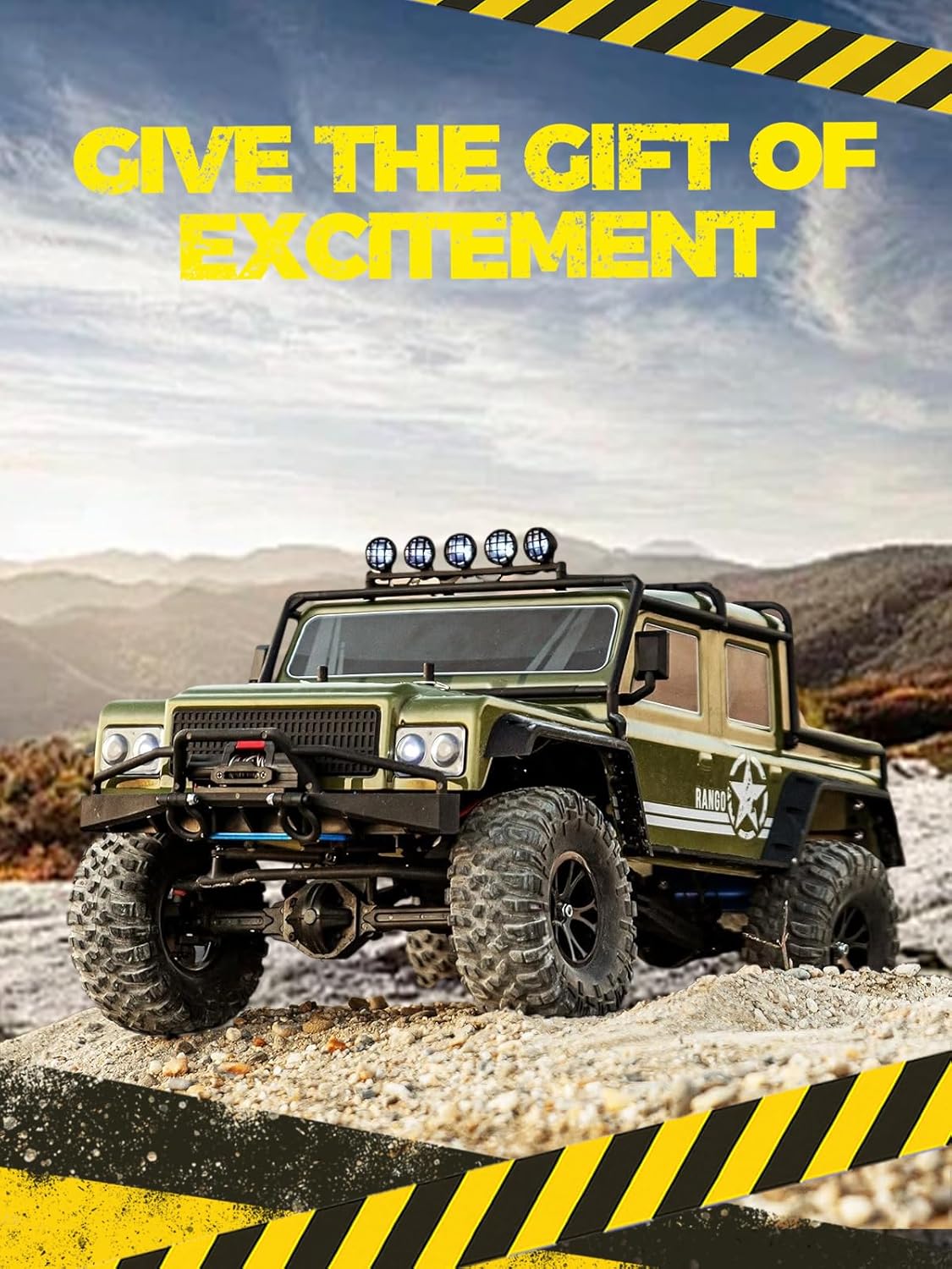 1:8 RC Cars for Adults – 4x4 Remote Control Car, Rugged Brushed Motor Electric Off-Road RC Rock Crawler with 2-Speed Transmission, Army Green All-Terrain RC Trucks, Ready-to-Run RTR Set