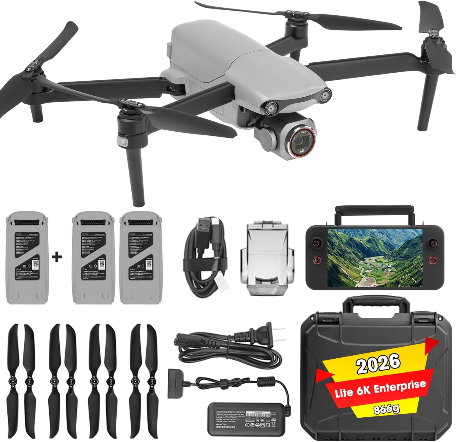 Autel Robotics EVO Lite 6K Enterprise, 1'' CMOS 6K Camera, F2.8~F11 Aperture,16x Digital Zoom, 40 Minutes Flight, 2026 AI Target Recognition, 12KM Transmission, Autel Smart Controller SE V2