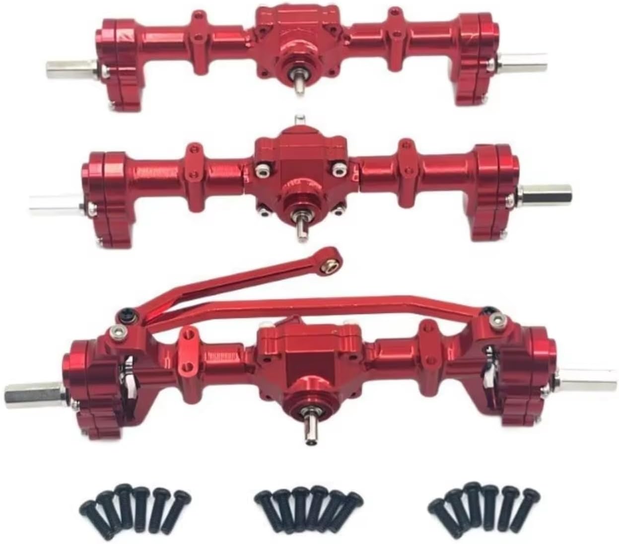 For WPL B16 B36 1/16 Metal Front Middle Rear Portal Bridge Axle Differential Assembly Rc Car Tracked Vehicles Accessories Use RC Car Upgrade Part(Red)