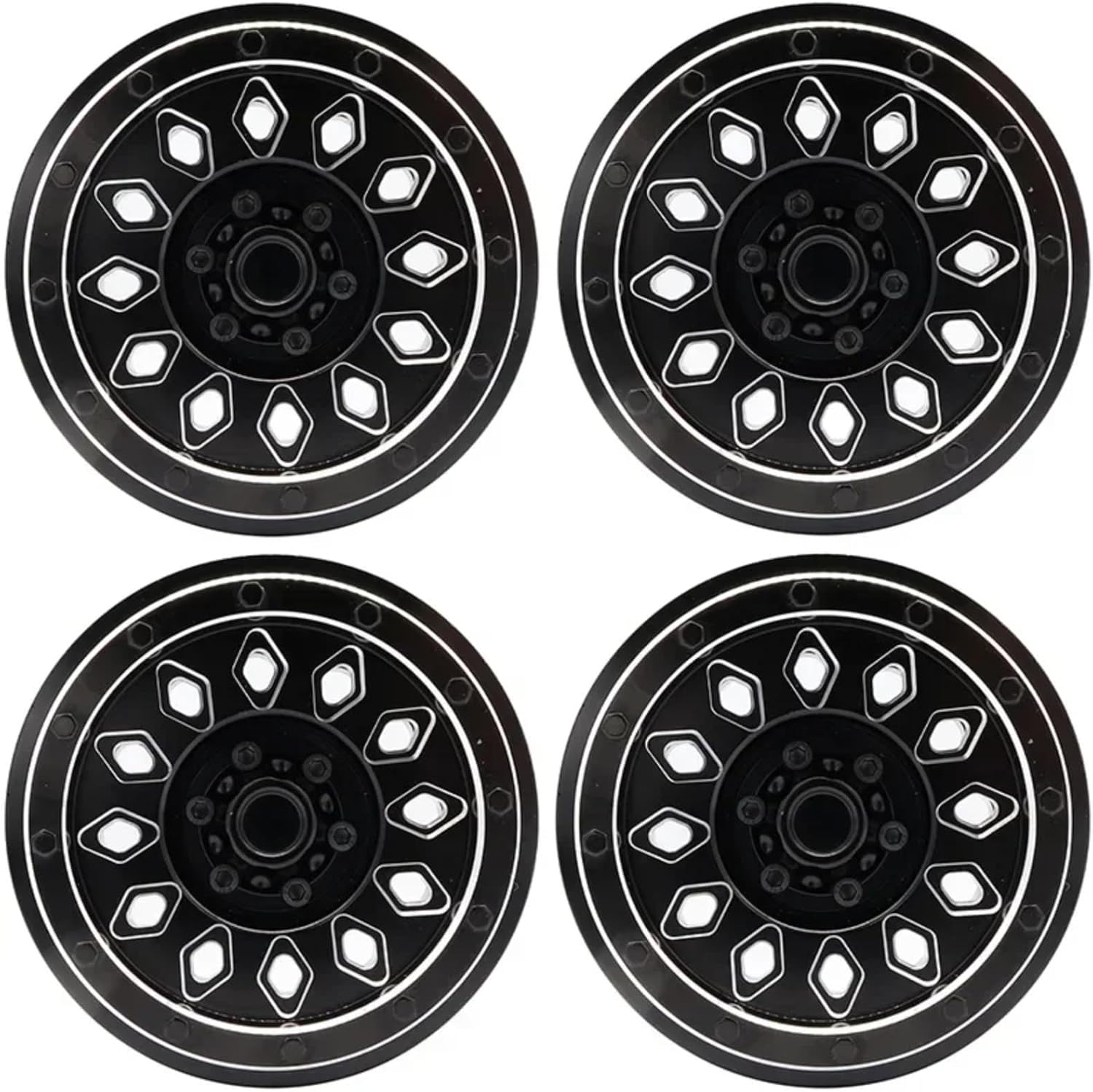 RC Car Accessories for Axial Scx6 1/6 RC Remote Control Car 4pcs CNC Aluminum Alloy Wheel Hub Rim Remote Control Crawler Car Accessories Parts(Black)