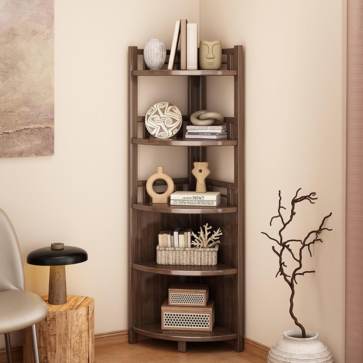 DYKKLKQ Tall Narrow Bookshelf|Vintage Corner Bookcase|6Tier Book Shelf Storage Organizer for Small Space|Display Rack in Living Room|Corner Book Shelves