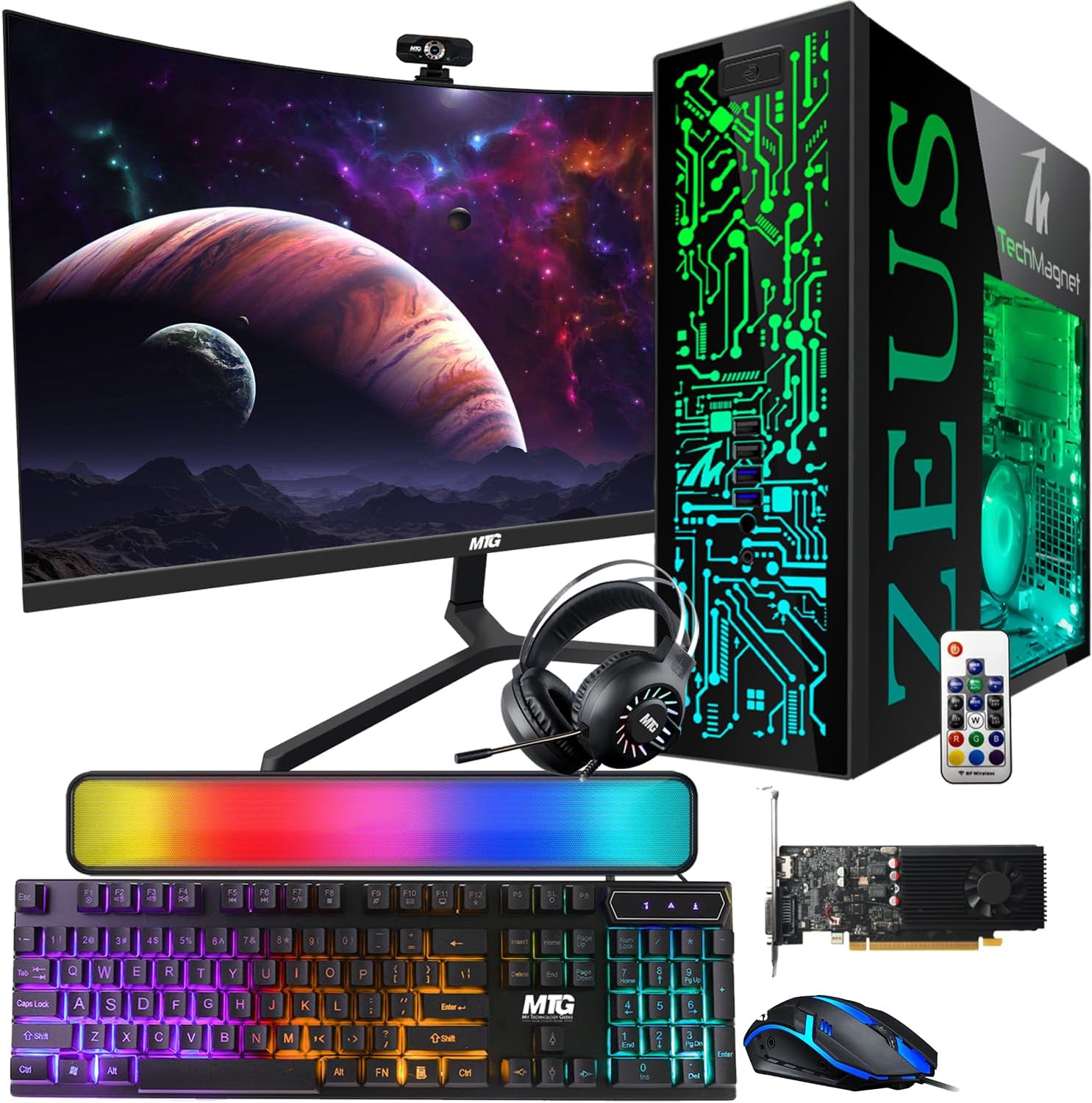 TechMagnet Gaming Desktop PC, Intel i5 6th Gen, Zeus Pro 6, GT 1030 2GB DDR5, 16GB RAM ARGB, 1TB SSD, MTG 24 Inch Curved Monitor, RGB Kit, Windows 11 (Renewed)