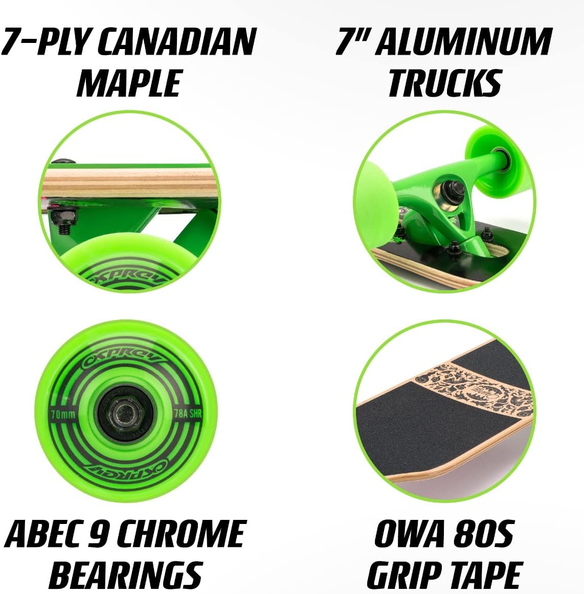 Osprey Twin Tip Longboard 39 inch Canadian Maple Deck, Complete Skateboard, for Adults, Kids and Beginners, Multiple Colours