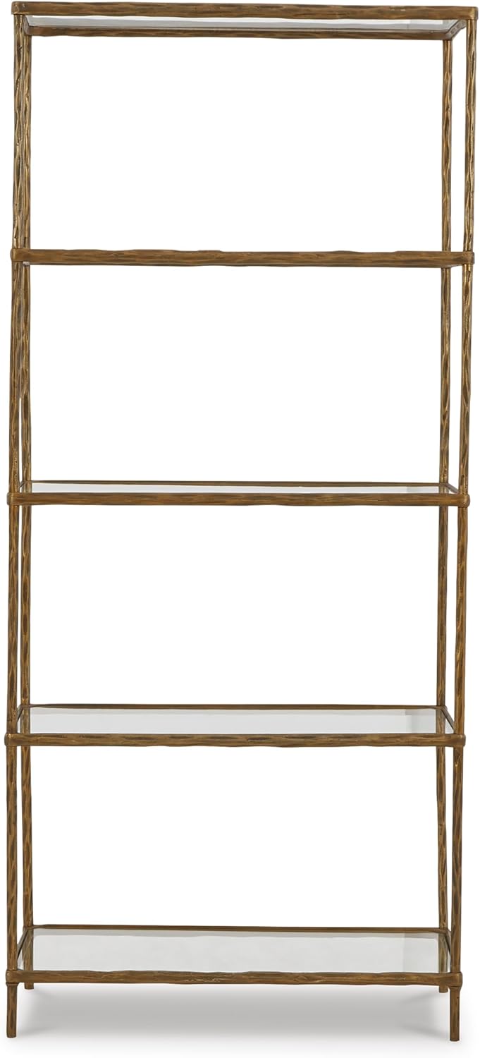 Signature Design by Ashley Ryandale Modern 5 Shelf Bookcase, Antique Brass Finish
