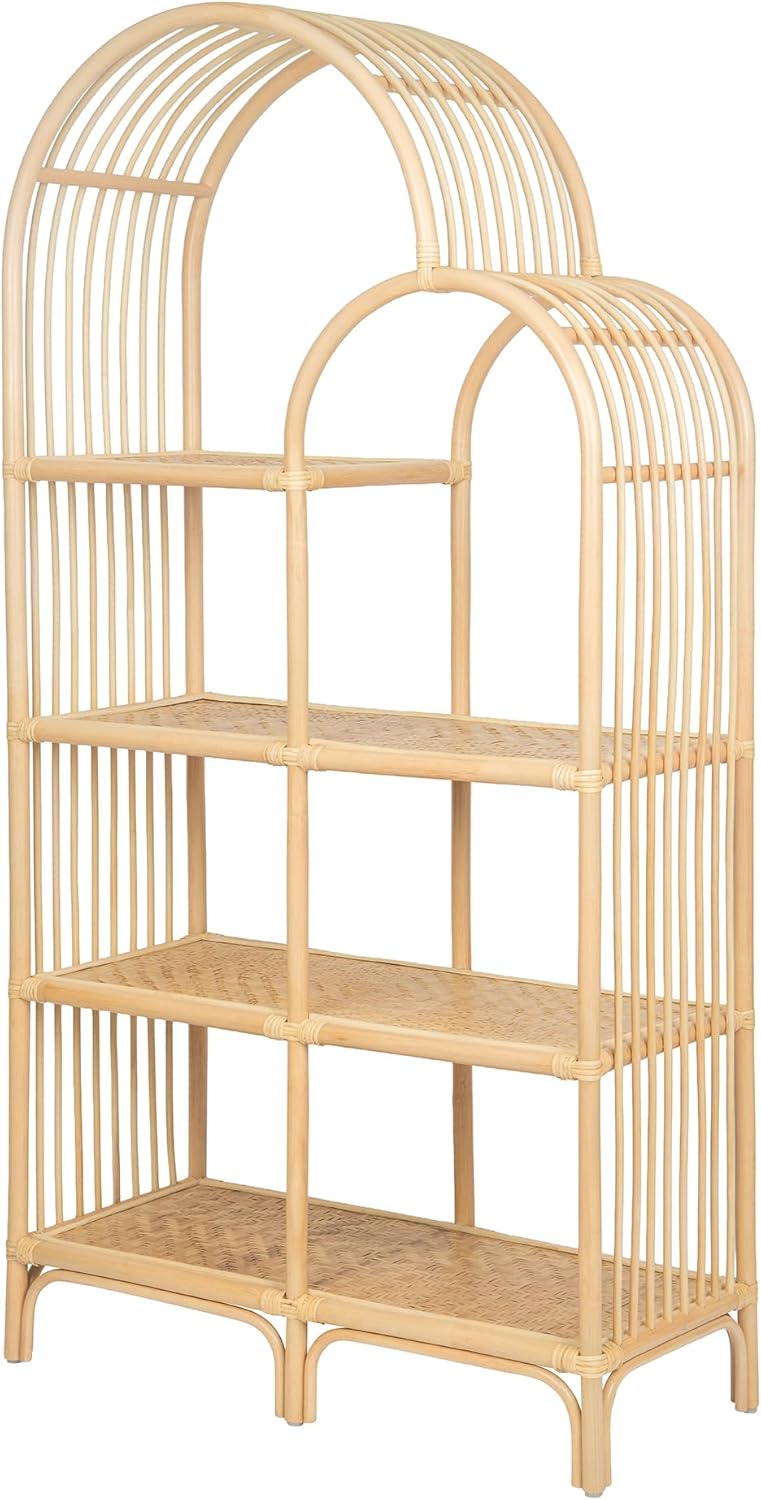 Kouboo- Aska Arched 4-Tier Rattan Shelving Unit and Bookcase, Natural