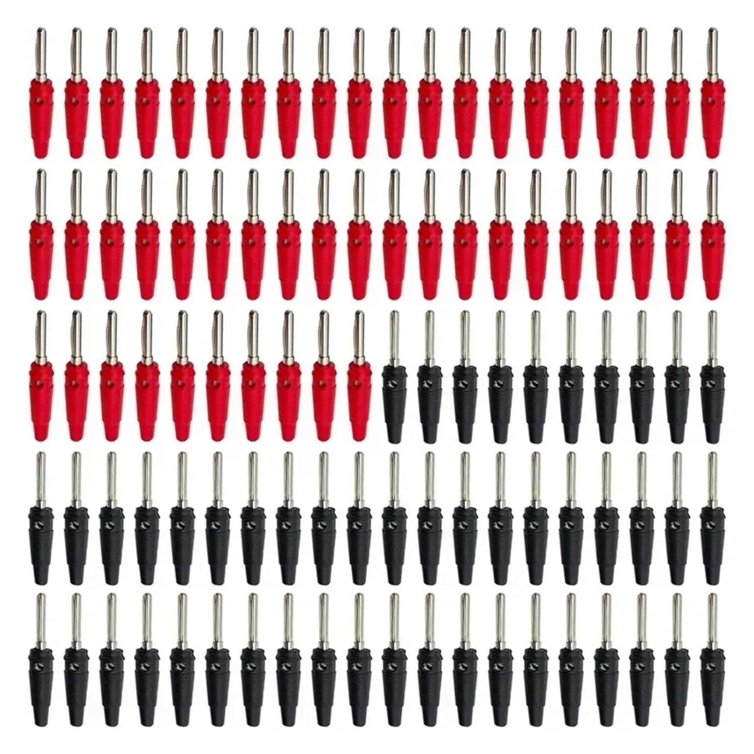 20Pcs 4mm Male Brass Side Stackable Screw Type Banana Plug Test Probe Connector Insulated Shrouded(50 Red 50 Black)