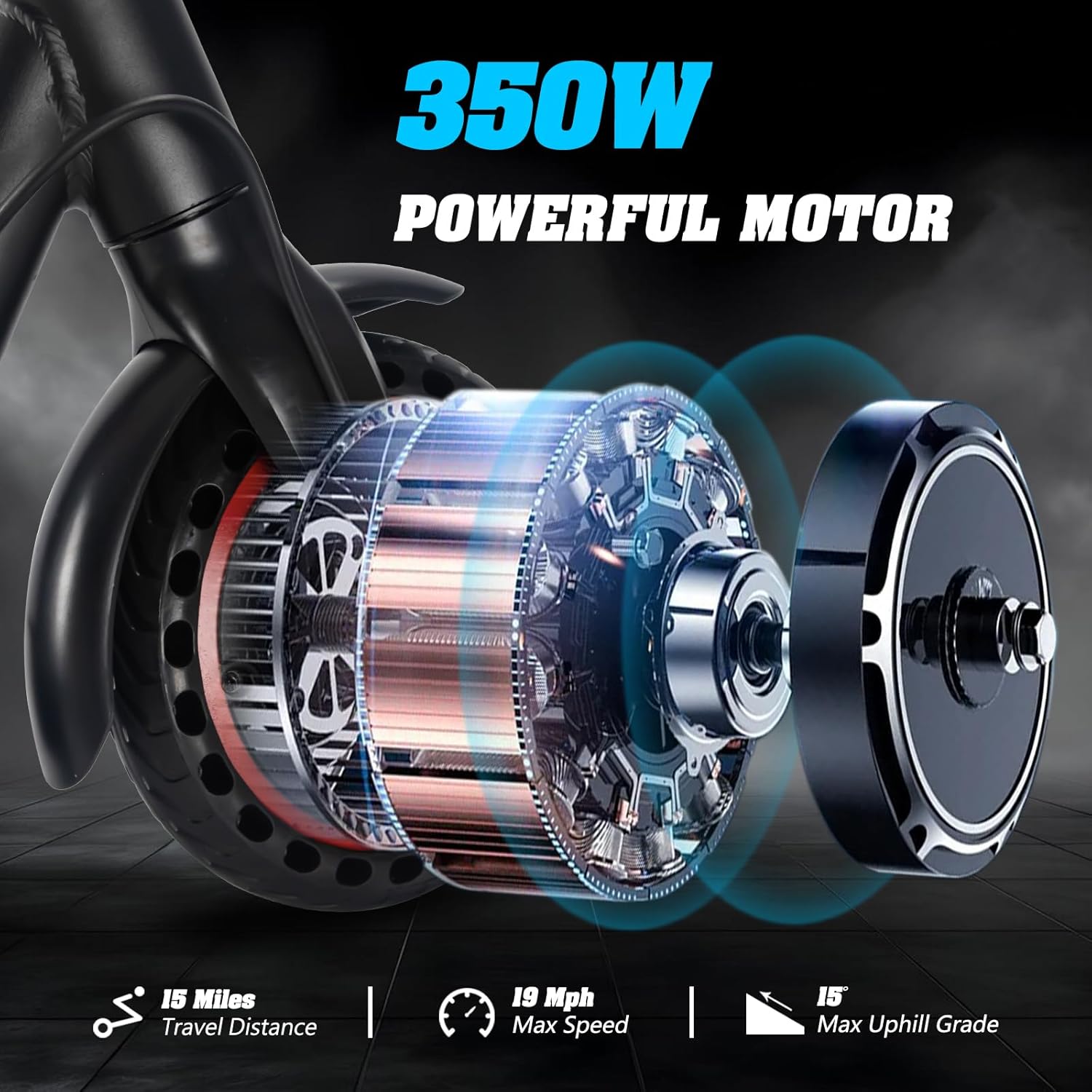 Electric Scooter for Adults,8.5”Solid Tires, 350W Motor,19 MPH,15 Miles Range,Rear Suspension,Dual Brake System,Commuter Escooter,Foldable E-Scooter,APP