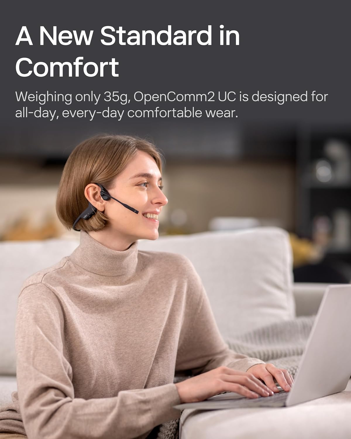 SHOKZ OpenComm2 UC 2025 Upgrade - Open-Ear Wireless Computer Headset with Boom Mic, Bone Conduction Bluetooth Stereo Headphones, USB-C Dongle Compatible with PC and Mac, Zoom Certified - C120 UC