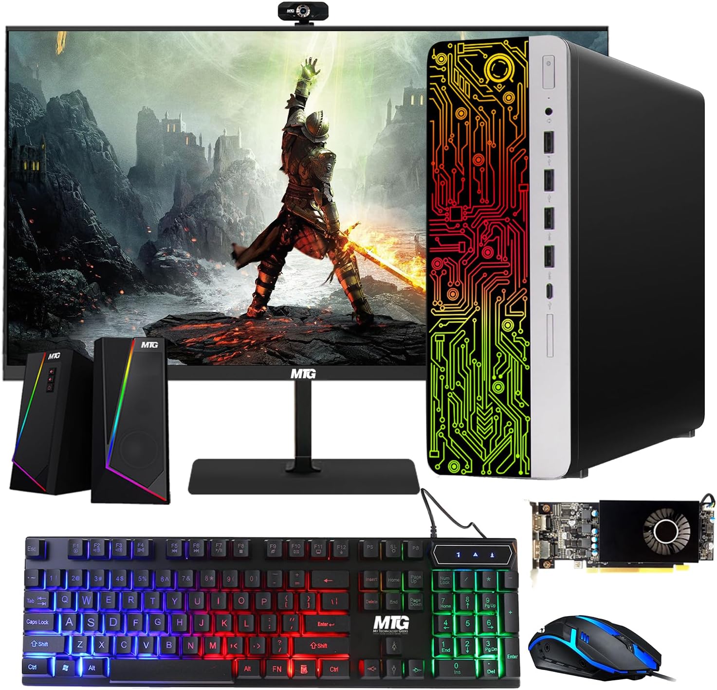 HP G3 Gaming Desktop PC, Intel Core i5 6th Gen, AMD RX 550 Graphics, 32GB RAM, 240GB SSD, MTG 27 Inch Monitor, RGB Keyboard Mouse, Speaker, Webcam, WiFi, Windows 11 (Renewed)
