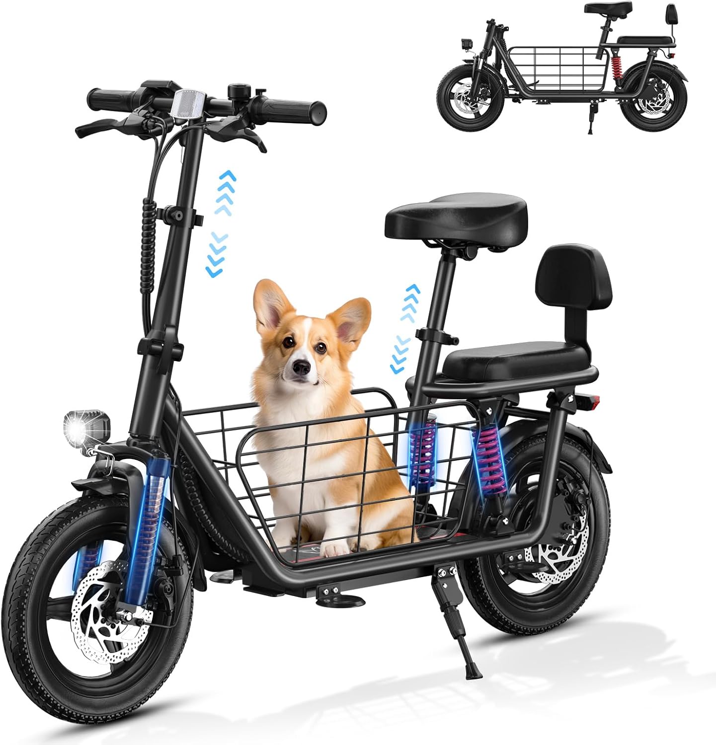 RIDWIND 850W Peak Power Adult Electric Scooter with Seat, 3-Gears Speed, 20 MPH, 25-Mile Range, Foldable E Scooter for Adults with 2 Seats for Commuting and Cargo, 330lbs Load, Dual Disk Brake