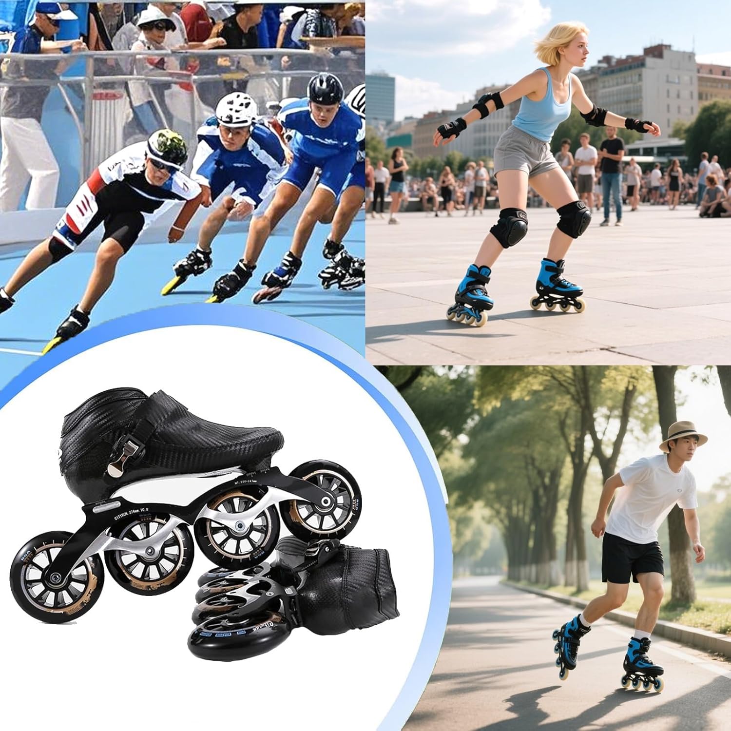 Professional Inline Speed Skates for Adults, Carbon Fiber 4 Wheels Speed Inline Roller Skates Men Women, Lightweight Low Cut Adjustable Competition Racing Skates, Unisex