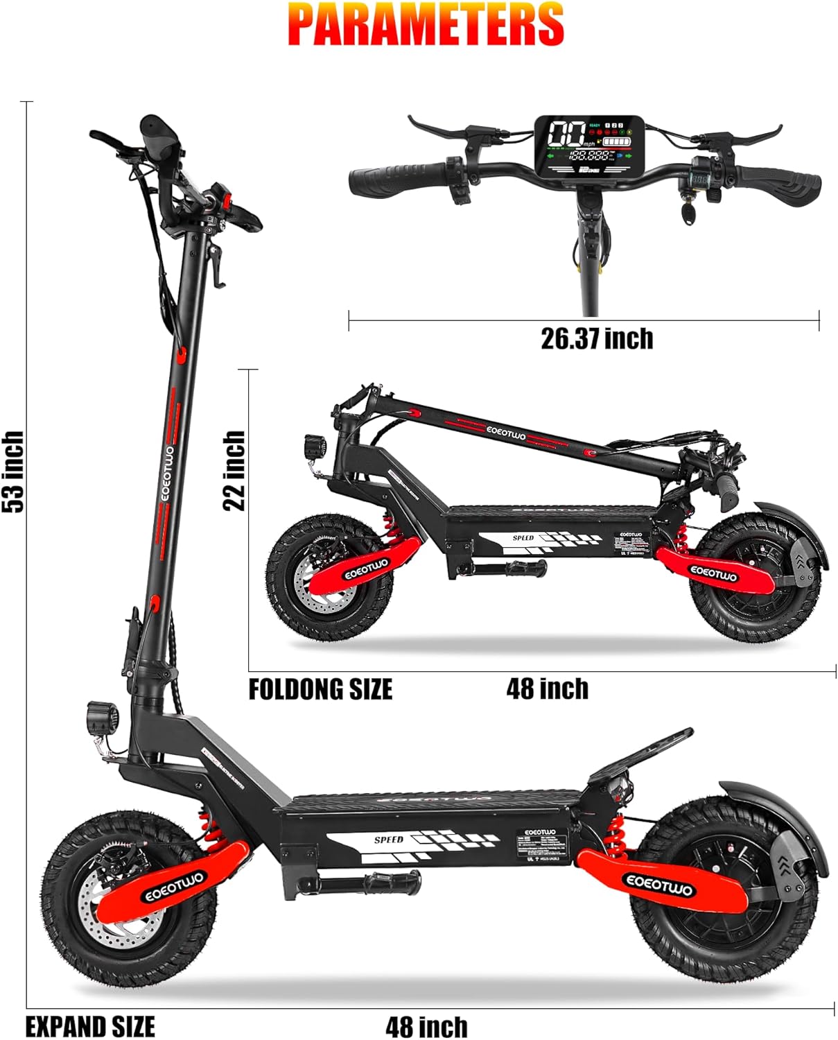 Adults Electric Scooter,Fast Electric Scooter, 25-45Miles, Off-Road eScooter w/Larger LED Display, 1200W/2400W, 30MPH, Foldable Motorized e-Scooter 11