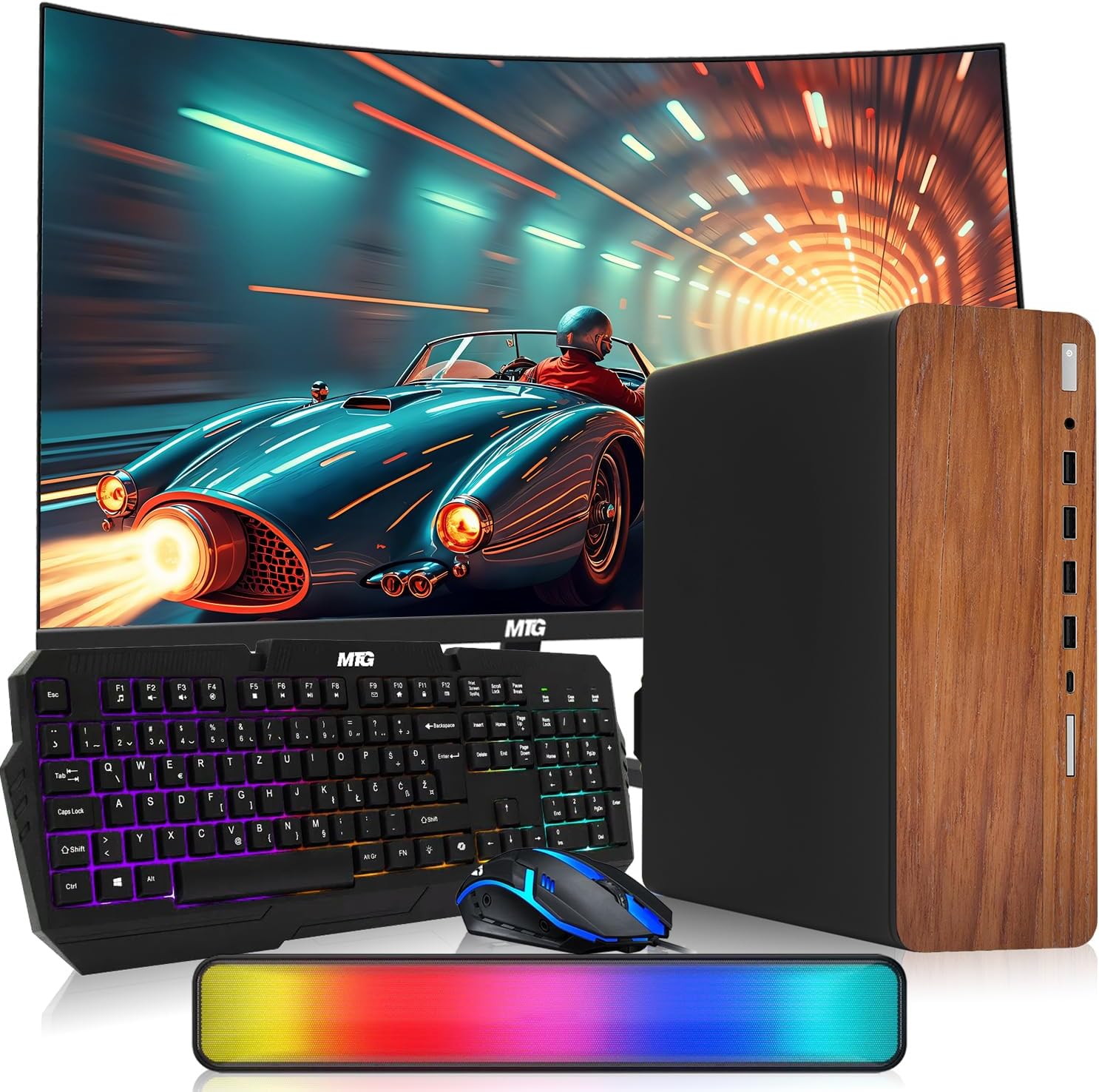 HP Dark Dual Premium Desktop Computer PC – AMD Processor,16GB RAM,512GB SSD,32 Inch Curved Monitor,RGB Keyboard with AI Copilot Key and Mouse,RGB Soundbar,Windows 11(Renewed)
