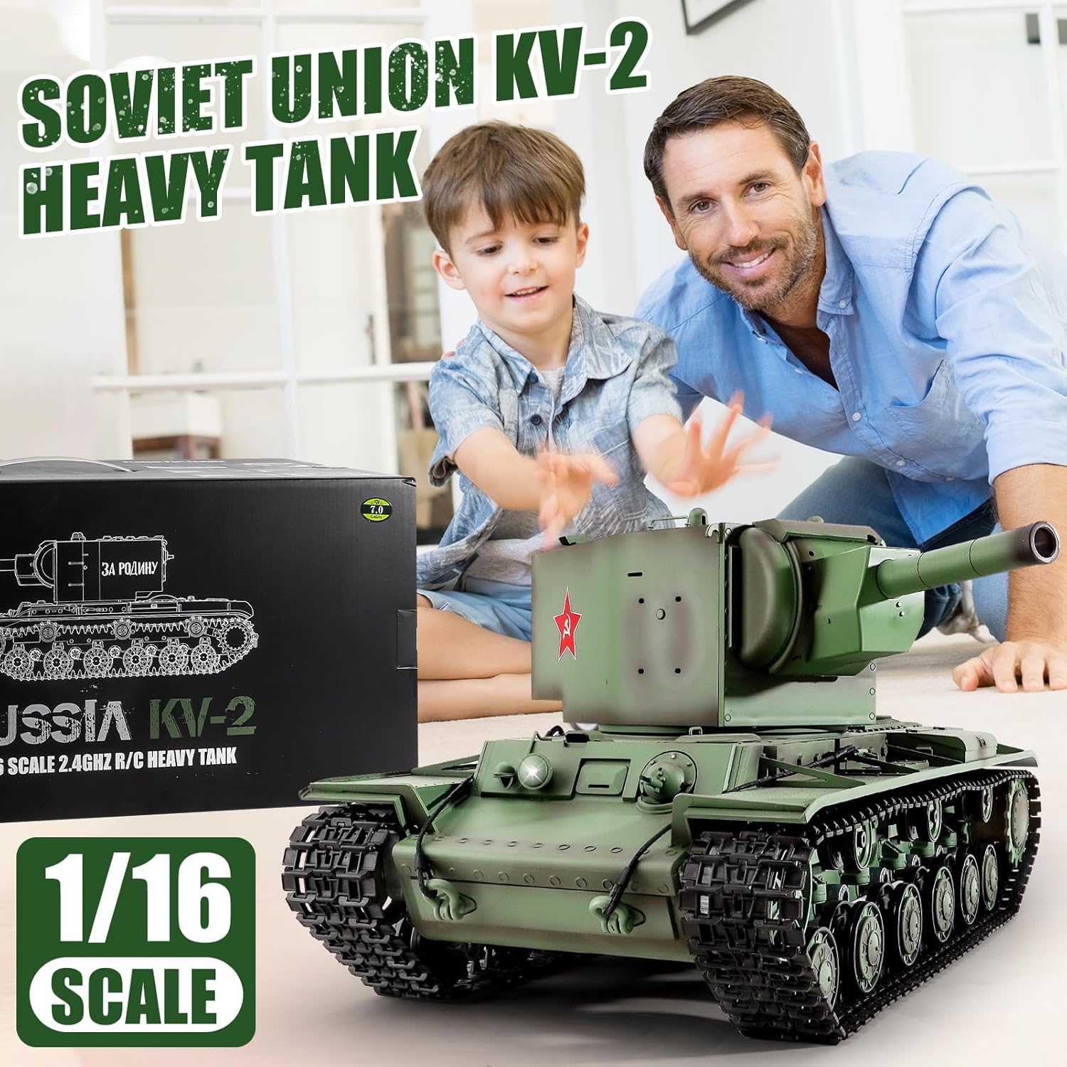 RC Tanks Heng Long Russia KV-2 Heavy Tank, 1/16 2.4ghz Russian Tank Model That Shoots, Remote Control Tank Vehicles with Sound & Light for Ages 14+