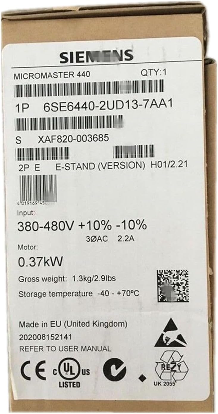 6SE6440-2UD13-7AA1 Servo Drive 0.37Kw 6SE64402UD137AA1 MM440 Series VFD Sealed in Box 1 Year Warranty
