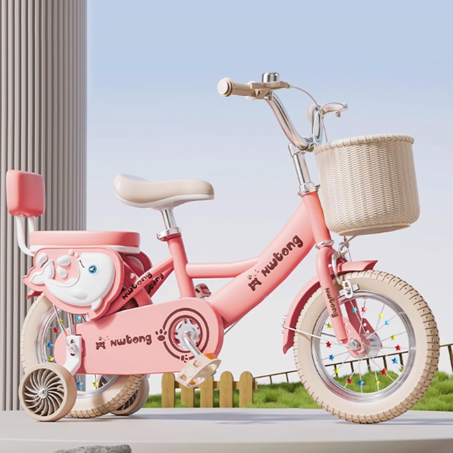 Kids Bike for Girls 12-20 Inch Girls' Bikes with Streamers Bell and Basket Children's Bicycle Rear Seat with Guardrail Pedal Bicycle