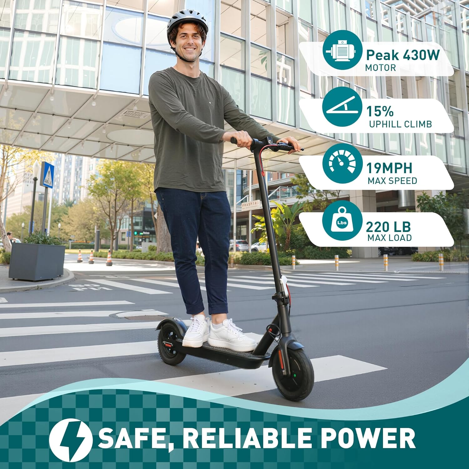 Electric Scooter with 430W Peak Motor for Adults, 10