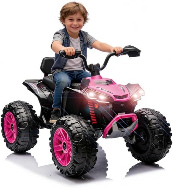 Electric Ride-on ATV Dual-Seat 24v 7AH Longwei Battery with Plastic Seats and Wheels, Non-Remote Control, Hongji Charger Included, US Standard Plug Electric Ride-on Vehicle for Boys Girls Gifts