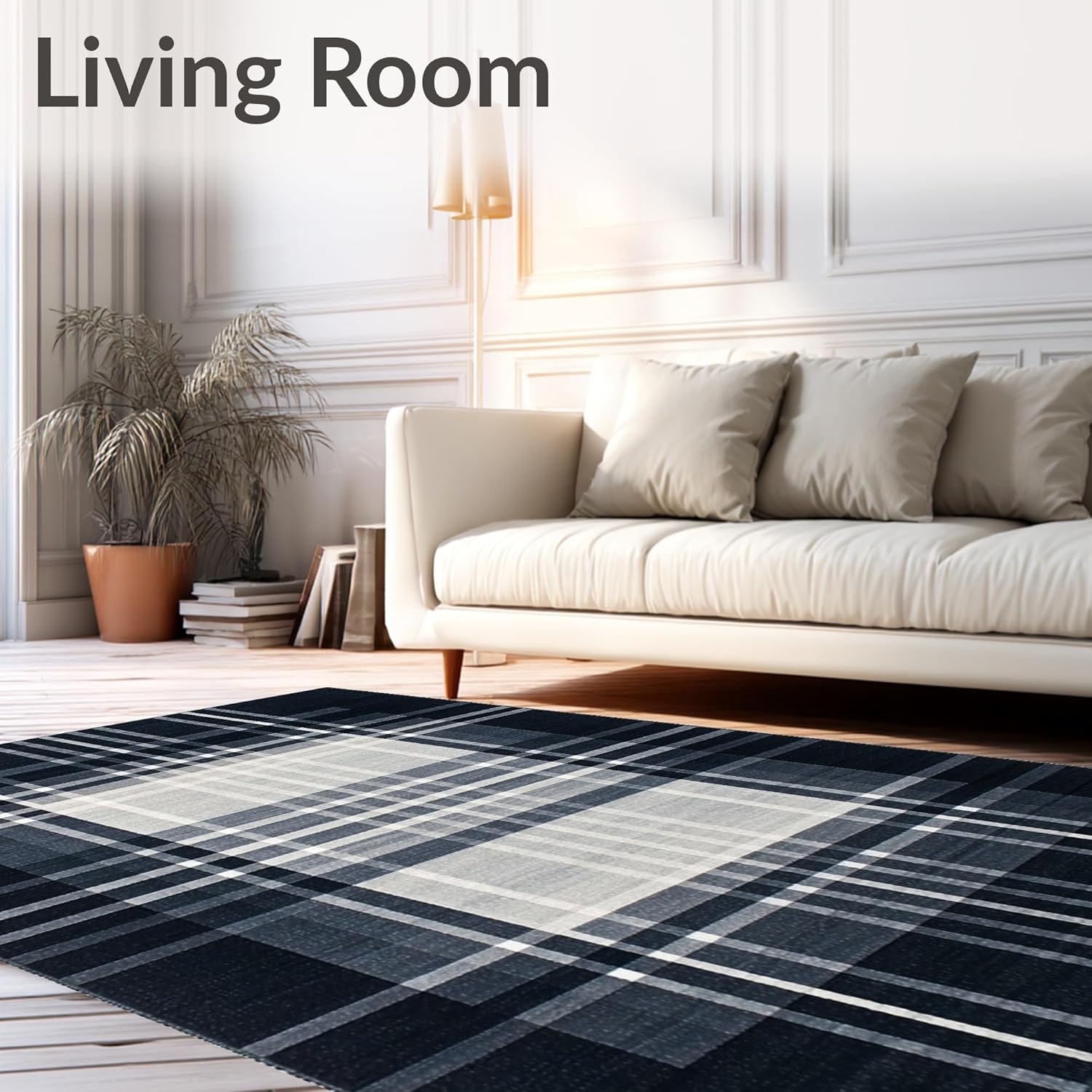 Flatwoven High Traffic Area Rug 8x10, Graphite Computer Chair Rug for Hardwood Floors, Non Slip, Stain Resistant, Washable Area Rugs for Living Room, Bedroom (Black, 8x10)