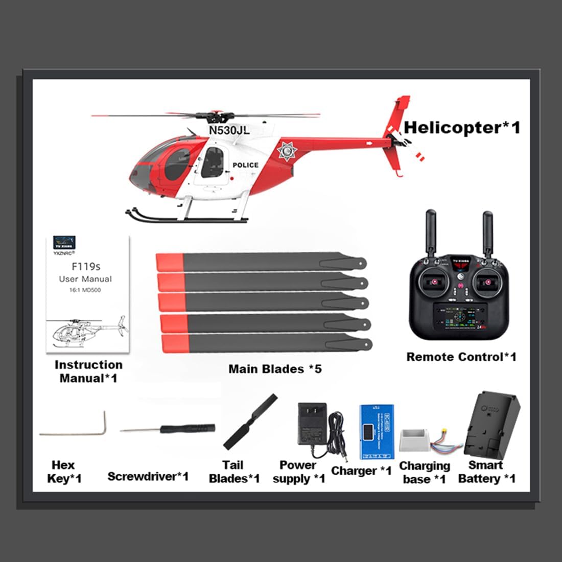 1/16 Scale YUXIANG F119S MD500 RC Helicopter, 𝐆𝐏𝐒 9CH 2.4G Flybarless Little Bird Aircraft with Optical Flow, 6G/3D Flight Modes & Brushless for Advanced Players -RTF
