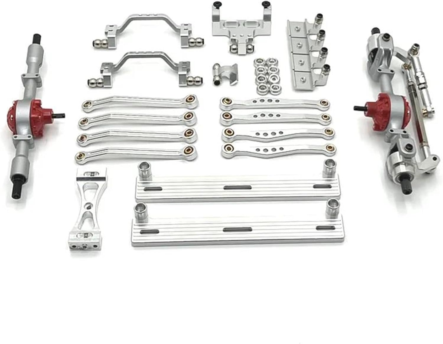 Rc Car Parts for WPL C64 C64-1 1/16 Metal Front Rear Axle for Chassis Link Rod Pull Rod Mount Side Pedal Shock Mount Set RC Car Upgrade Replacement Parts(Silver)