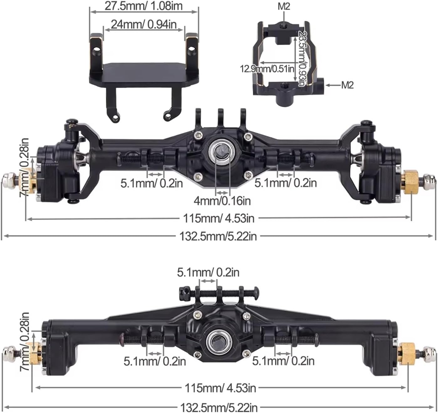 RC Car Parts Compatible with TRX4M Upgrade Parts CNC Widen Portal Axles with Lay Down Servo Mount Links for 1/18 RC Crawler Car