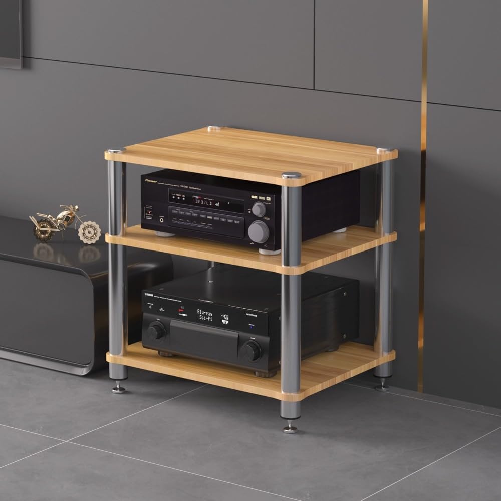 ELUKHT Media Stand - White Stereo Cabinet & Record Player Storage Shelf - Corner Entertainment Center for Home Office & Theater - 60x48x59cm