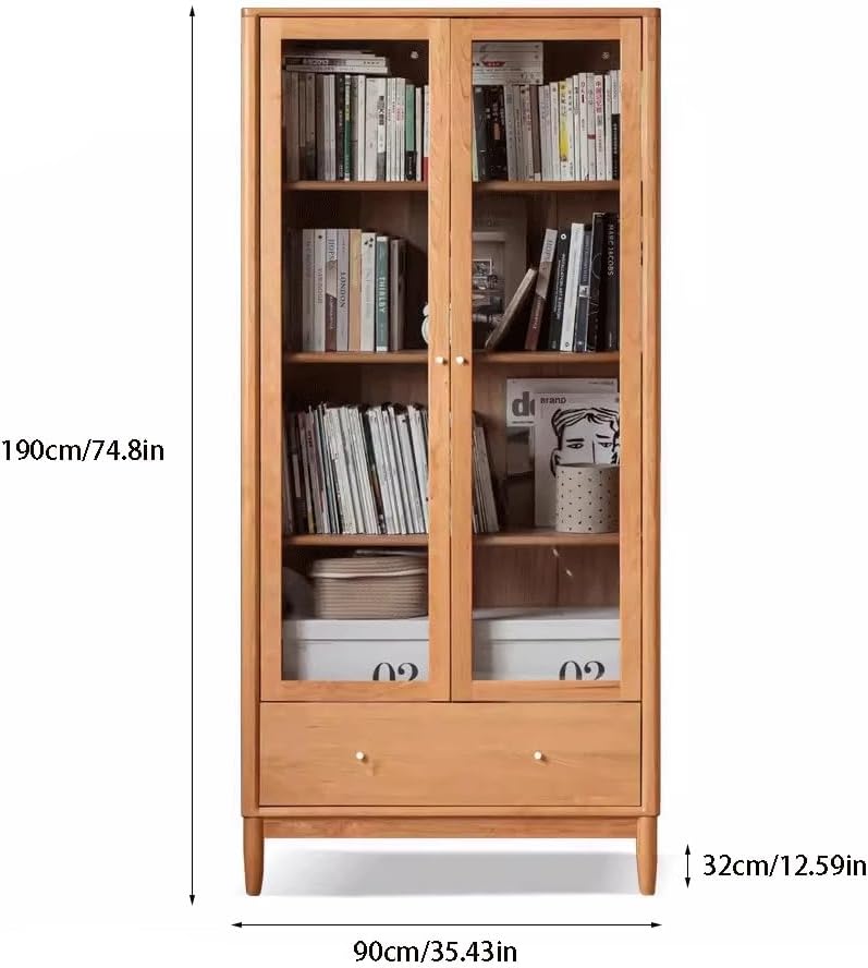 RENEESME Bookshelf Solid Wood Bookcase, Whole Wall, Free Combination Bookshelf Display Cabinet, Display Cabinet, Retro Cherry Wood Cabinet Bookshelves and Bookcases