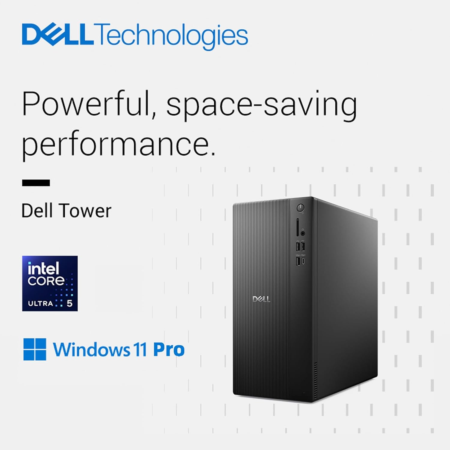 Dell Tower Desktop Computer - w/Accessories, Intel 10-Core Ultra 5 225 (Up to 4.9GHz), Intel UHD Graphics, Win 11 Pro, Wired Keyboard & Mouse, Wi-Fi 6, Bluetooth 5.4 (64GB DDR5 | 2TB SSD)