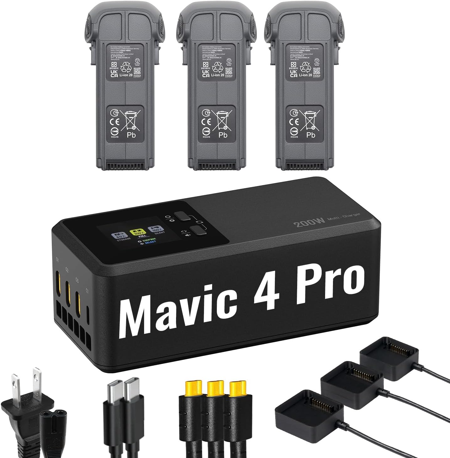LKTOP 200W Mavic 4 Pro Battery Charging Hub Bundle for DJI 3 Pack Original Battery+1Pcs Fast Charger, Compatible with DJI Mavic 4 Pro Drone Accessories, 6654mAh, Charging 3 Batteries: 1hr 30min
