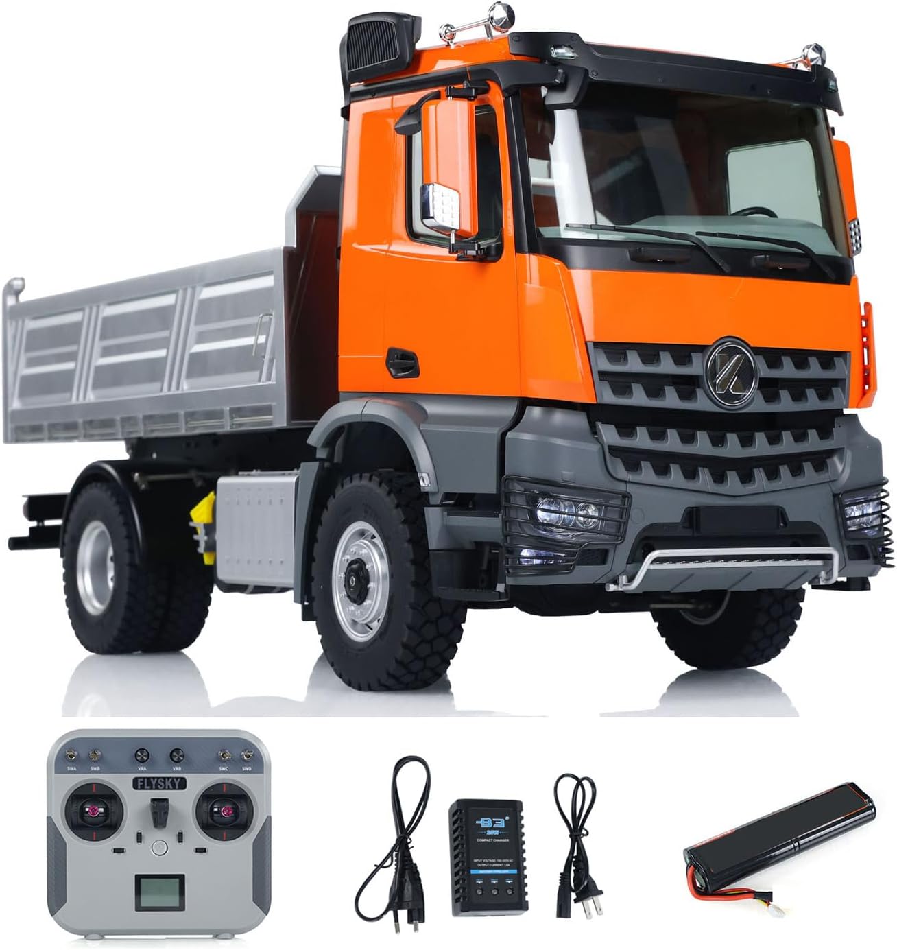 US in Stock, 1/14 4x4 Kabolite 5701 RC Dump Truck Remote Control Dumper Car 2-Speed Transmission 3 in 1 Mainboard Motor Servo Sound Light Hobby Grade Truck Model(Orange)