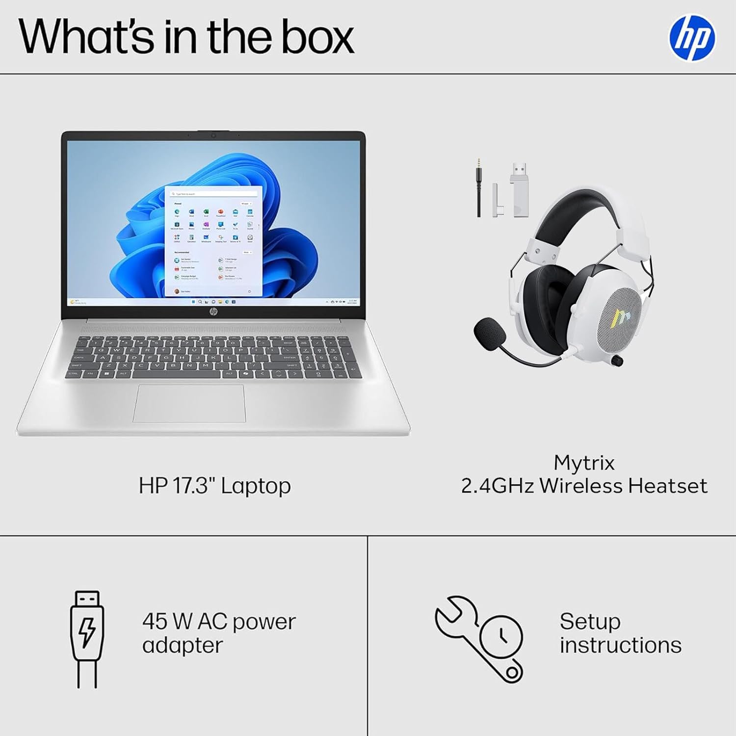 HP 17.3 inch Laptop, FHD Display, AMD Ryzen 5 7430U, 16GB RAM, 512GB SSD, AMD Radeon Graphics, Windows 11 Pro, Natural Silver, Webcam, HDMI, Wi-Fi 6, AI Copilot, w/Mytrix Accessory