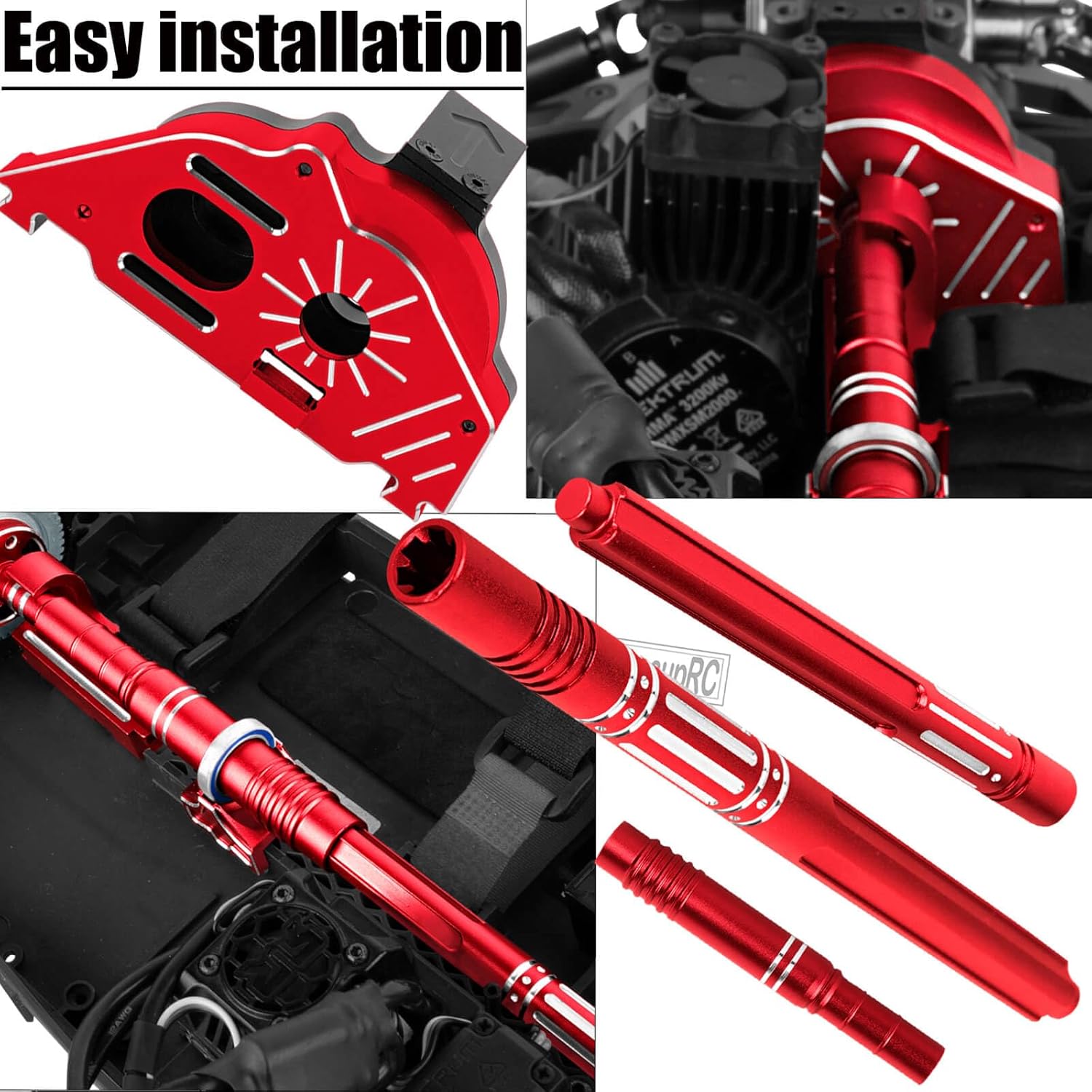 Upgrade Parts for 1/10 Big Rock 4X4 V3 3S BLX,RC Shocks&Arms&Caster Blocks hubs&25T Direct Mount Servo Saver&Steering Bellcranks&CVD&Support&Gearbox&Center Driveshafts&Links,Red