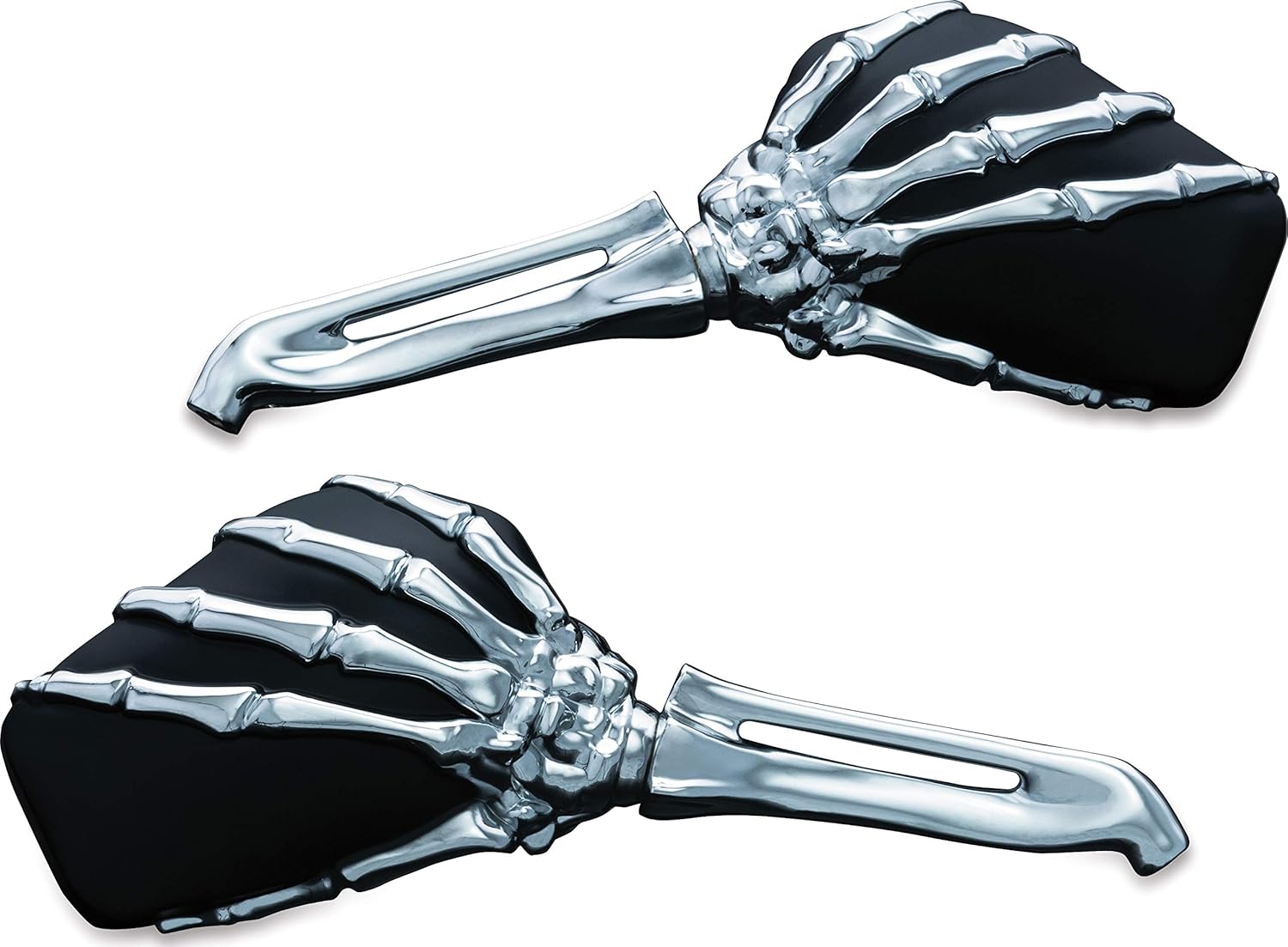Kuryakyn 1759 Motorcycle Handlebar Accessory: Skeleton Hand Rear View Side Mirrors, Chrome Stems/Black Heads, 1 Pair, One Size