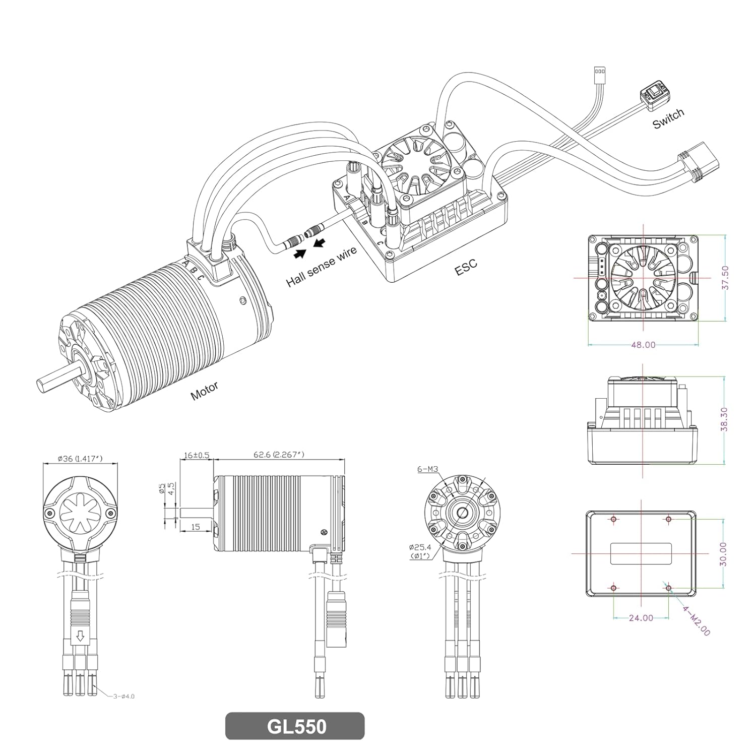 XC GL550&GL10 APP Controls Sensored Brushless Motor and FOC ESC Combo,80A Current,2-3S Lipo,6.0/7.4V BEC,IP67 Water Proof,3300KV FOC Motor,Applicable to:1/10 1/8 Crawler Off Road