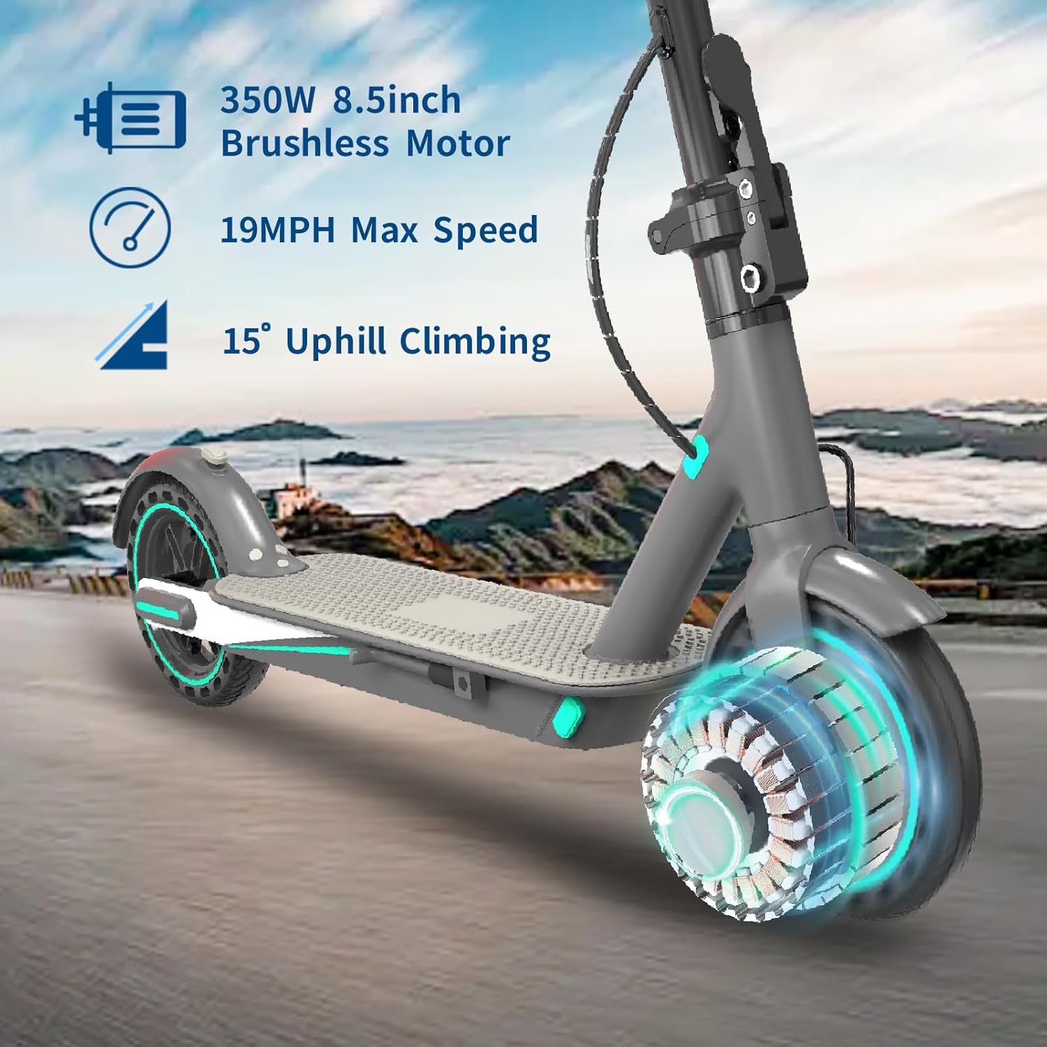 Electric Scooter for Adults, 350W Motor, 19 Mph Max Speed, 21 Miles Range, E-Scooter with 8.5