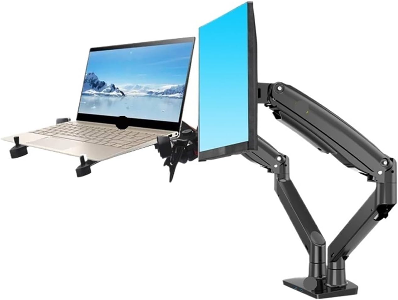 F195A-DA 3-12kg Aluminum 22-32 Inch Computer Screen Stand Gas Spring Arm Full Motion + Laptop Stand(Size:10.1-17.3 inch)